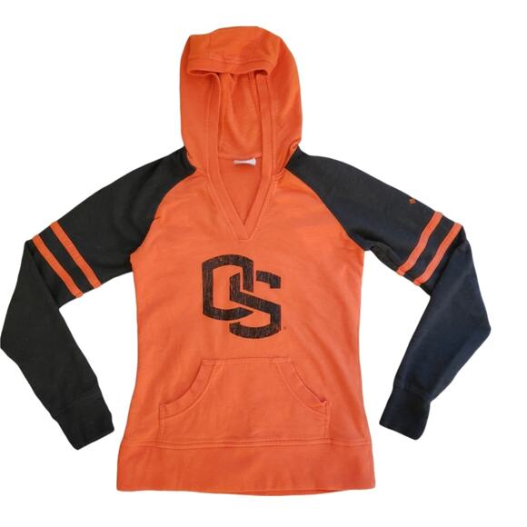 Columbia Oregon State Raglan Striped V Neck Hoodie Size Medium Beavers Football - Picture 1 of 5